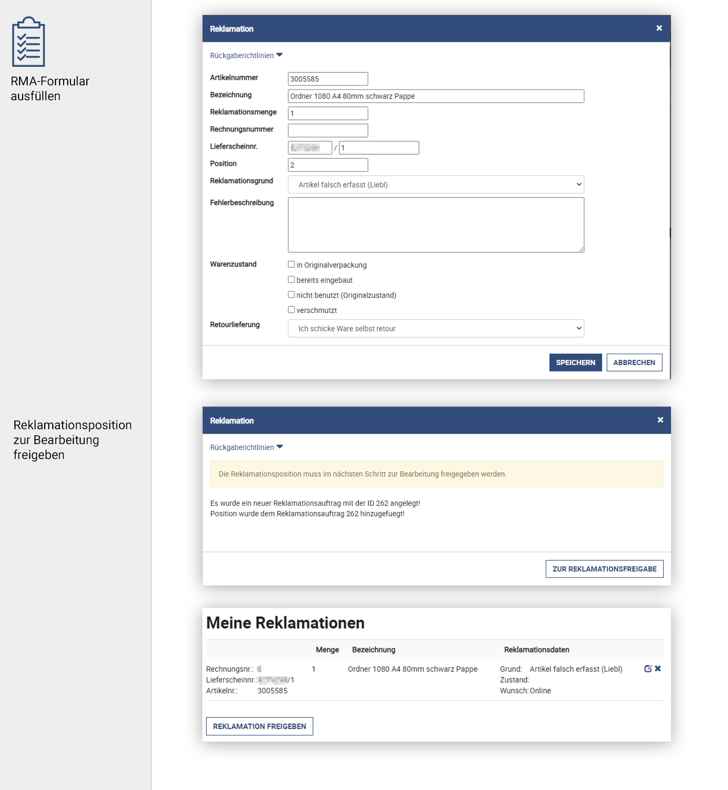 Anleitung Reklamation