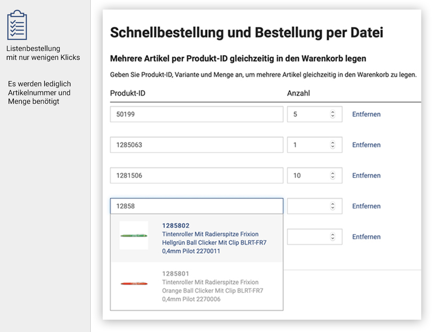 Produkte zu Bestellvorlagen hinzufügen